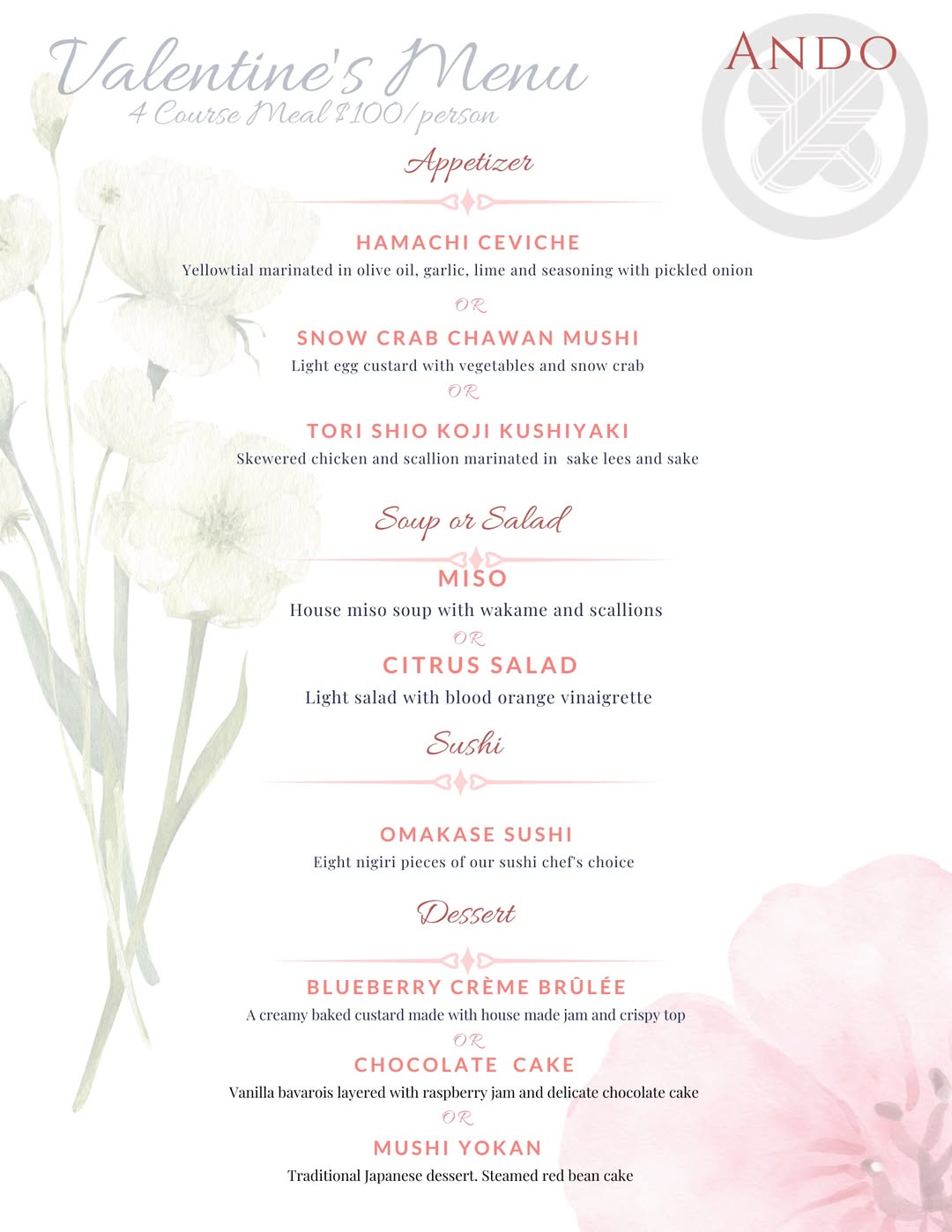 Valentine menu